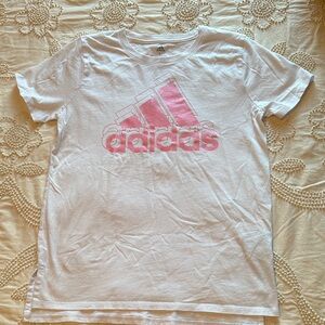 Adidas Kids White Tee with Pink Logo